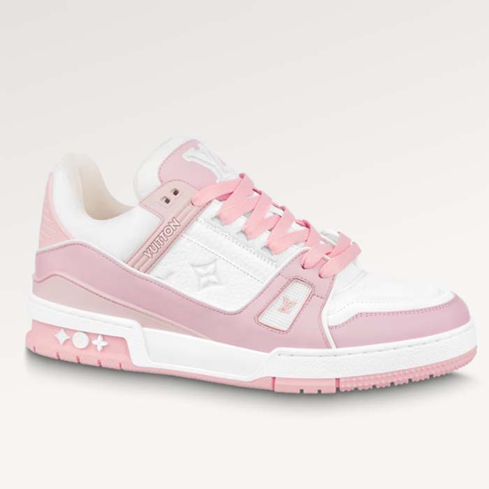 Louis Vuitton Unisex LV Trainer Sneaker Pink Mix Materials Rubber Initials Monogram Flowers