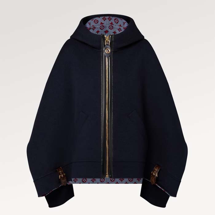 Louis Vuitton Women Cape Hoodie 3D-Effect Monogram Jacquard Wool Silk Navy Regular Fit