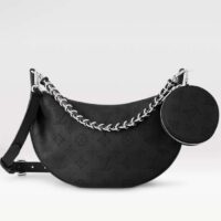 Louis Vuitton Women LV Baia PM Black Perforated Mahina Calfskin Round Coin Purse (12)