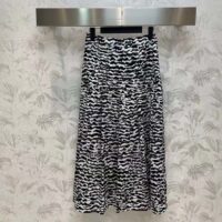 Louis Vuitton Women LV Ink Tiger Asymmetrical Pleat Midi Skirt Silk Black White Regular Fit (6)