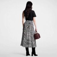 Louis Vuitton Women LV Ink Tiger Asymmetrical Pleat Midi Skirt Silk Black White Regular Fit (6)