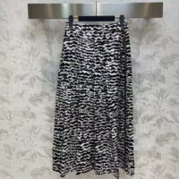 Louis Vuitton Women LV Ink Tiger Asymmetrical Pleat Midi Skirt Silk Black White Regular Fit (6)