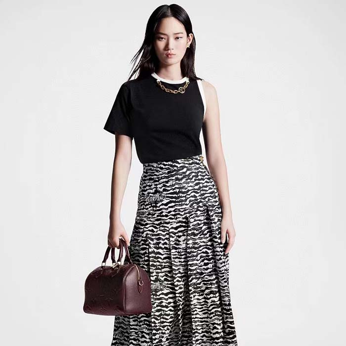 Louis Vuitton Women LV Ink Tiger Asymmetrical Pleat Midi Skirt Silk Black White Regular Fit (2)