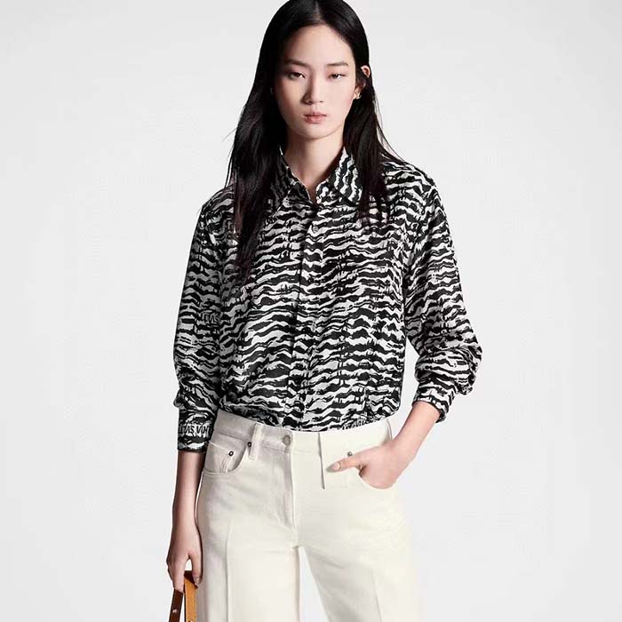 Louis Vuitton Women LV Ink Tiger Silk Shirt Silk Black White Regular Fit (12)