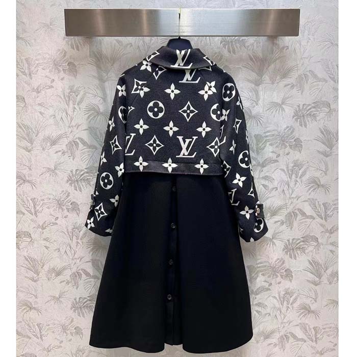 Louis Vuitton Women LV Oversized Monogram Accent Coat Wool Black White Oversize Fit (14)