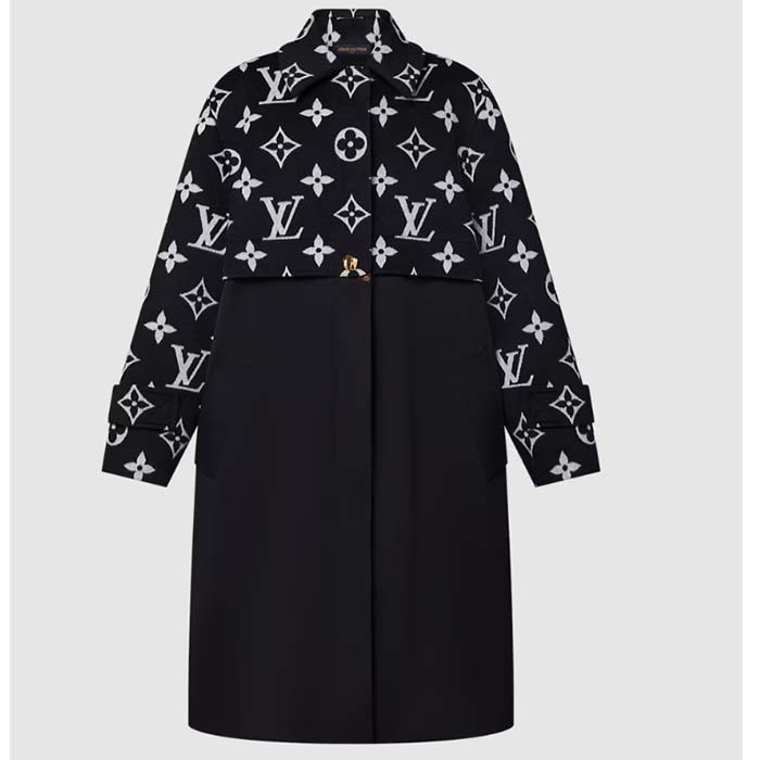 Louis Vuitton Women LV Oversized Monogram Accent Coat Wool Black White Oversize Fit