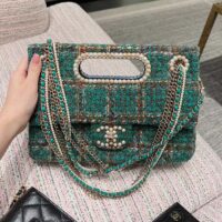 Chanel Women CC Large Flap Bag Top Handle Wool Silk Tweed Glass Wooden Pearls (1)