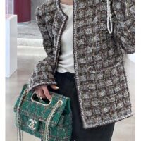 Chanel Women CC Large Flap Bag Top Handle Wool Silk Tweed Glass Wooden Pearls (1)