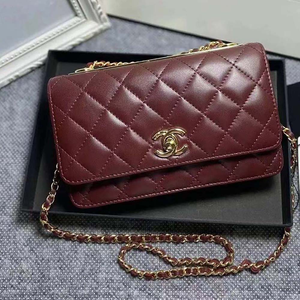 Chanel Women Mini Flap Bag Calfskin & Gold-Tone Metal-Maroon