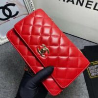 Chanel Women Mini Flap Bag Calfskin & Gold-Tone Metal-Red (1)