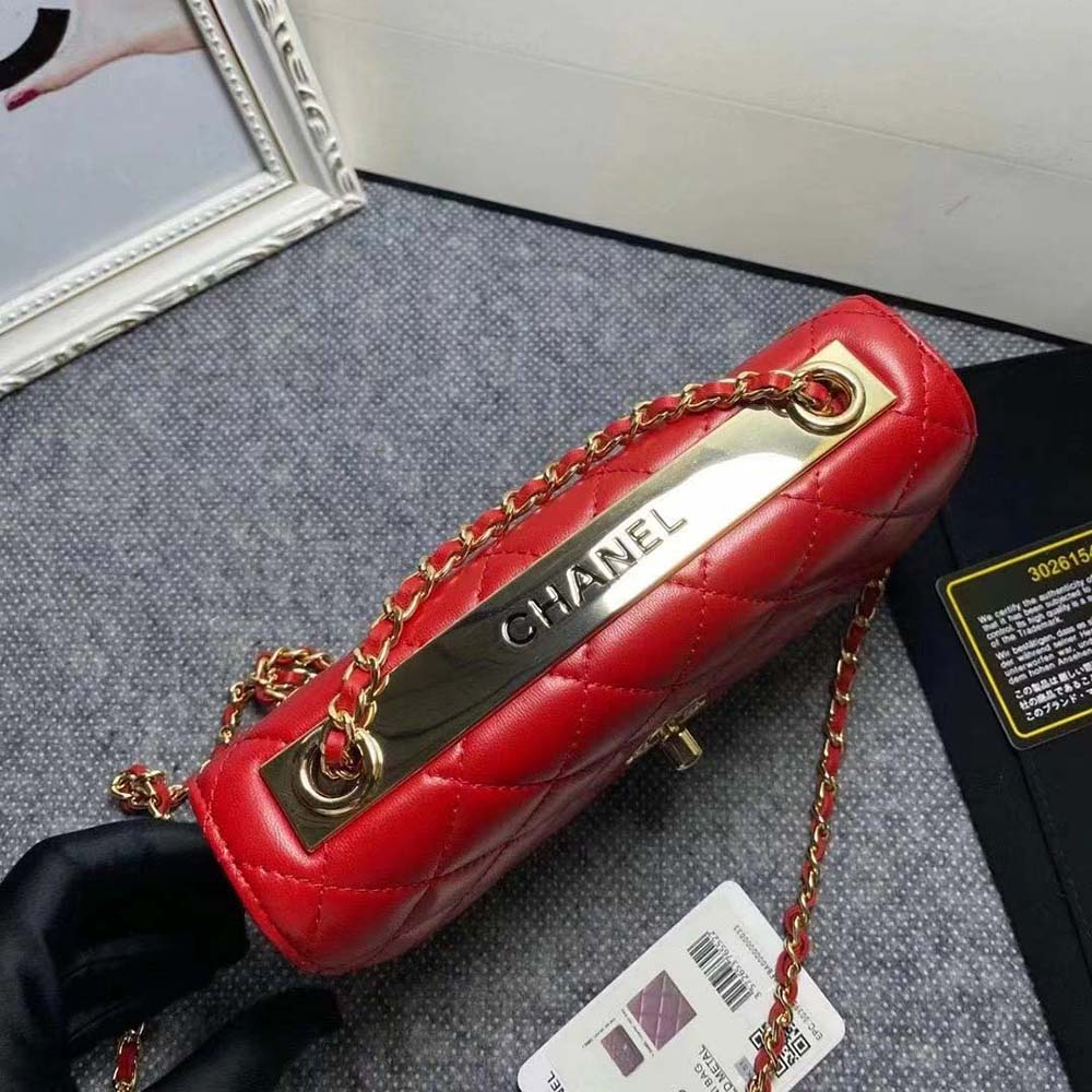 Chanel Women Mini Flap Bag Calfskin & Gold-Tone Metal-Red (4)