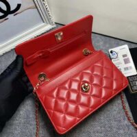 Chanel Women Mini Flap Bag Calfskin & Gold-Tone Metal-Red (1)