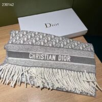 Dior Unisex CD Dior Oblique Scarf Gray Cashmere Double-Sided Fringed Ends (6)