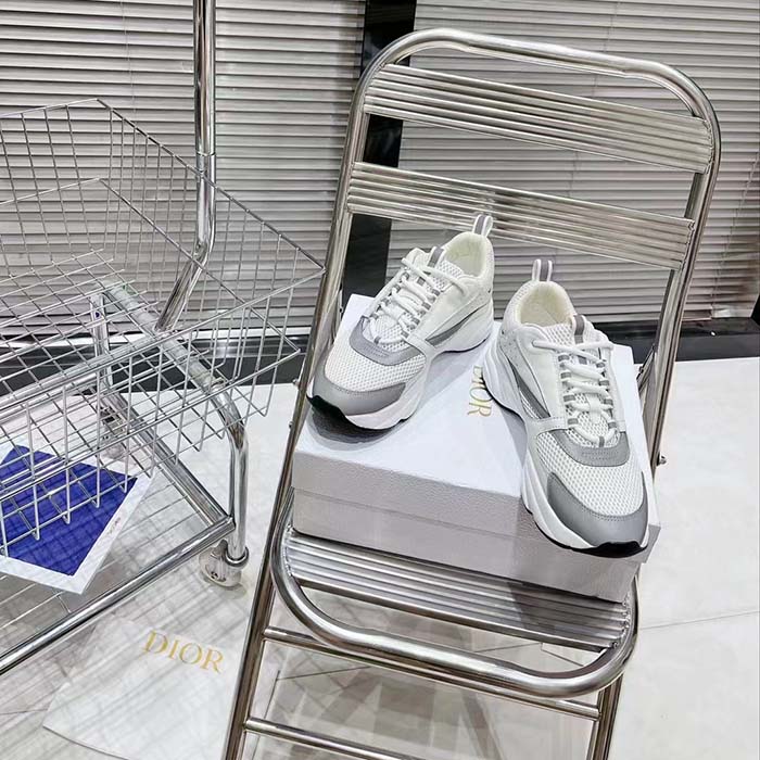 Dior Unisex Shoes CD B22 Sneaker White Technical Mesh White Silver-Tone Calfskin (1)