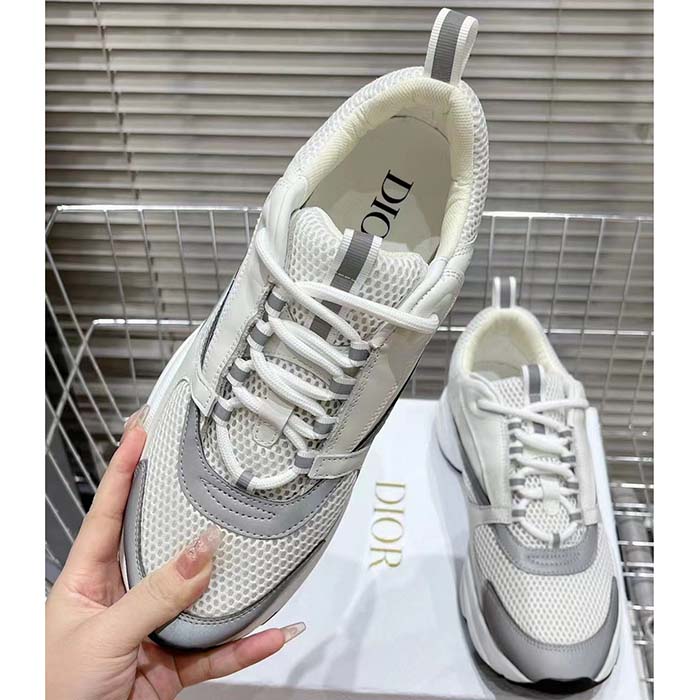 Dior Unisex Shoes CD B22 Sneaker White Technical Mesh White Silver-Tone Calfskin (4)