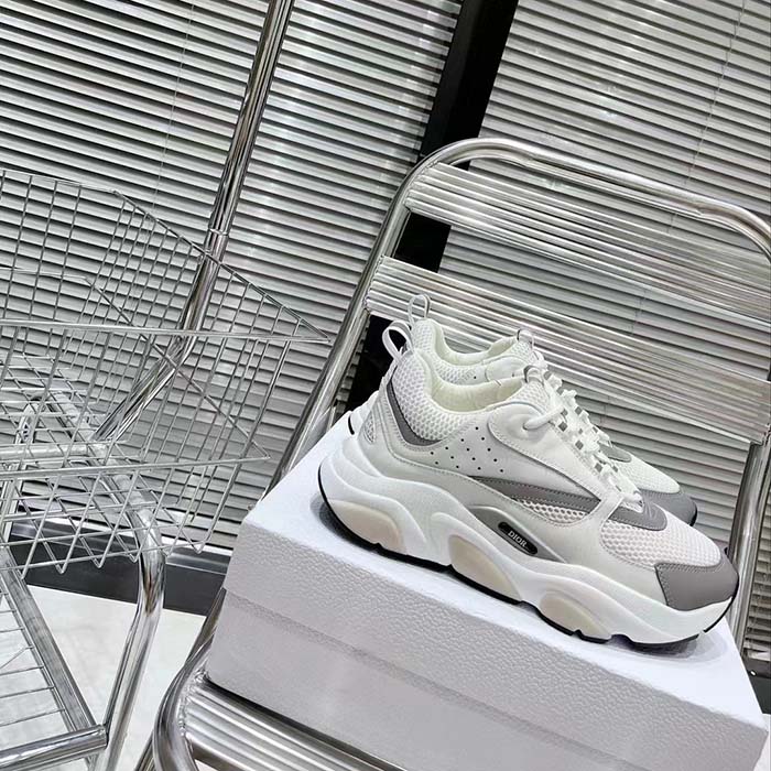 Dior Unisex Shoes CD B22 Sneaker White Technical Mesh White Silver-Tone Calfskin (6)