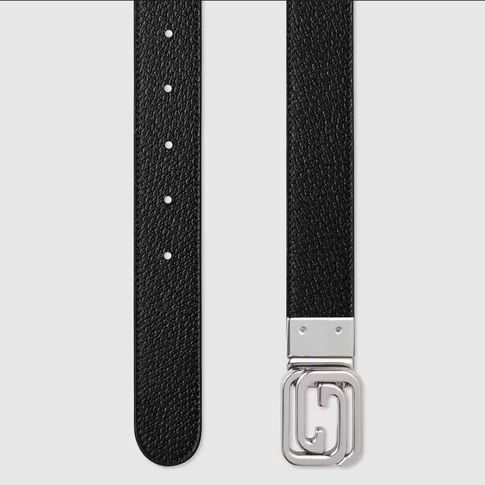 Gucci GG Unisex Belt Squared Interlocking G Buckle Black GG Supreme Canvas Black Leather 30 MM Width (1)