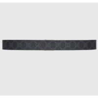 Gucci GG Unisex Belt Squared Interlocking G Buckle Black GG Supreme Canvas Black Leather 30 MM Width (3)