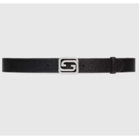 Gucci GG Unisex Belt Squared Interlocking G Buckle Black GG Supreme Canvas Black Leather 30 MM Width (3)