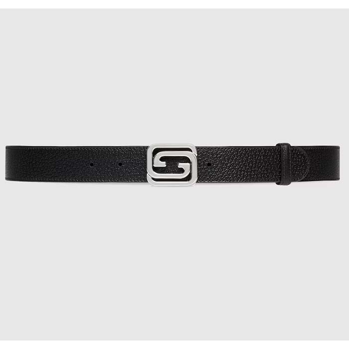 Gucci GG Unisex Belt Squared Interlocking G Buckle Black GG Supreme Canvas Black Leather 30 MM Width (4)