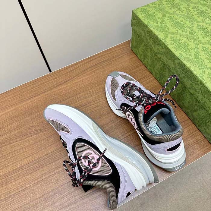 Gucci Unisex GG Run Sneaker Lilac Suede Interlocking G Bi-Color Rubbe Low Heel (2)