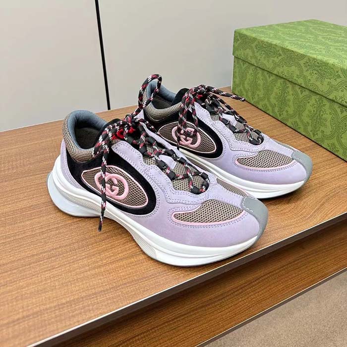 Gucci Unisex GG Run Sneaker Lilac Suede Interlocking G Bi-Color Rubbe Low Heel (3)