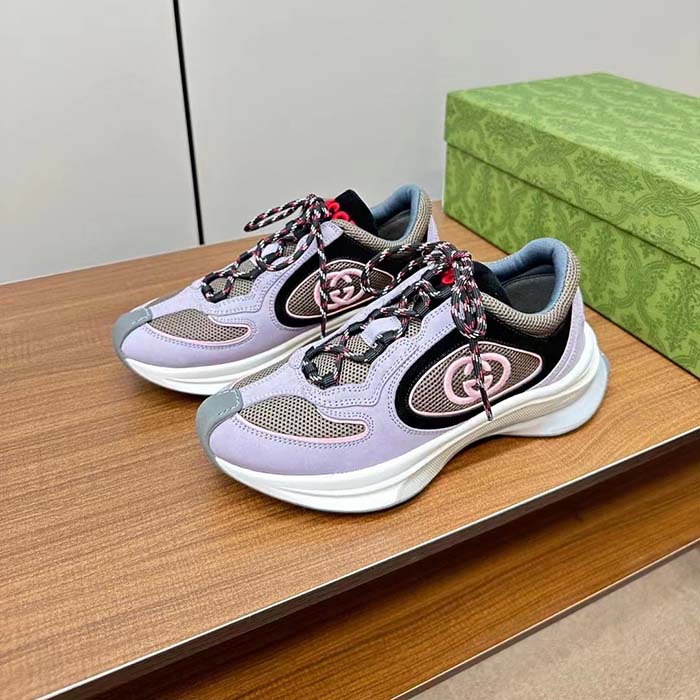 Gucci Unisex GG Run Sneaker Lilac Suede Interlocking G Bi-Color Rubbe Low Heel (6)