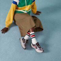 Gucci Unisex GG Run Sneaker Lilac Suede Interlocking G Bi-Color Rubbe Low Heel (9)