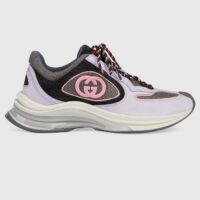 Gucci Unisex GG Run Sneaker Lilac Suede Interlocking G Bi-Color Rubbe Low Heel (9)