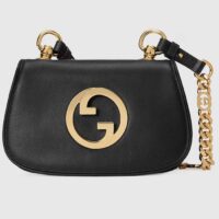 Gucci Women GG Blondie Mini Shoulder Bag Black Leather Round Interlocking G Chain (12)