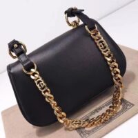 Gucci Women GG Blondie Mini Shoulder Bag Black Leather Round Interlocking G Chain (12)