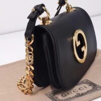 Gucci Women GG Blondie Mini Shoulder Bag Black Leather Round Interlocking G Chain (12)