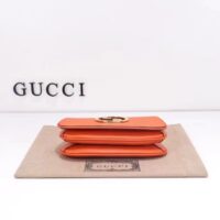 Gucci Women GG Blondie Mini Shoulder Bag Orange Leather Round Interlocking G Chain (4)