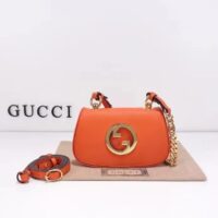 Gucci Women GG Blondie Mini Shoulder Bag Orange Leather Round Interlocking G Chain (4)