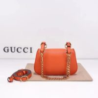 Gucci Women GG Blondie Mini Shoulder Bag Orange Leather Round Interlocking G Chain (4)