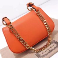 Gucci Women GG Blondie Mini Shoulder Bag Orange Leather Round Interlocking G Chain (4)