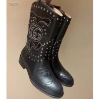 Gucci Women GG Boot Double G Embroidery Studs Black Leather Low 3.6 CM Heel (11)