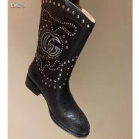 Gucci Women GG Boot Double G Embroidery Studs Black Leather Low 3.6 CM Heel (11)