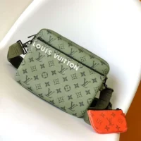 Louis Vuitton LV Unisex Trio Messenger Khaki Green Vermillion Red Monogram Canvas Cowhide Leather