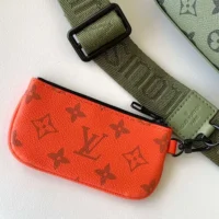 Louis Vuitton LV Unisex Trio Messenger Khaki Green Vermillion Red Monogram Canvas Cowhide Leather