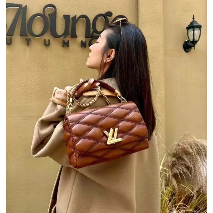 Louis Vuitton LV Women GO-14 MM Smoked Tan Lamb Leather Cowhide Leather (6)