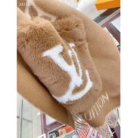 Louis Vuitton Unisex Cold Reykjavik Scarf Cashmere Mink Fur Beige Jacquard LV Initials Monogram Flowers (8)