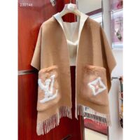 Louis Vuitton Unisex LV Cosy Mink Fur Collection Scarf Cashmere Beige Jacquard Initials Monogram Flowers (5)