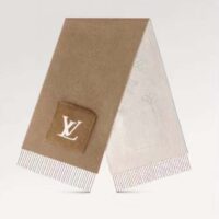 Louis Vuitton Unisex LV Cosy Mink Fur Collection Scarf Cashmere Beige Jacquard Initials Monogram Flowers (5)