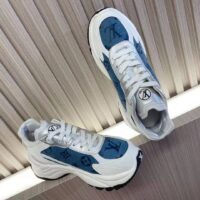 Louis Vuitton Unisex Run 55 Sneaker Denim Blue Monogram Flowers Lifted Rubber LV Circle Initials (3)