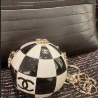 Chanel Unisex CC World Cup Football Bag Gold-Tone Metal Black White (10)