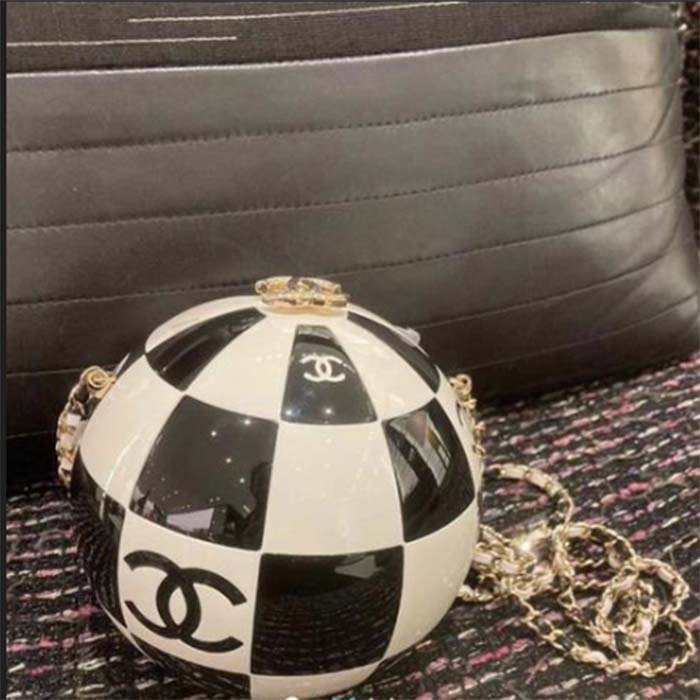 Chanel Unisex CC World Cup Football Bag Gold-Tone Metal Black White (1)