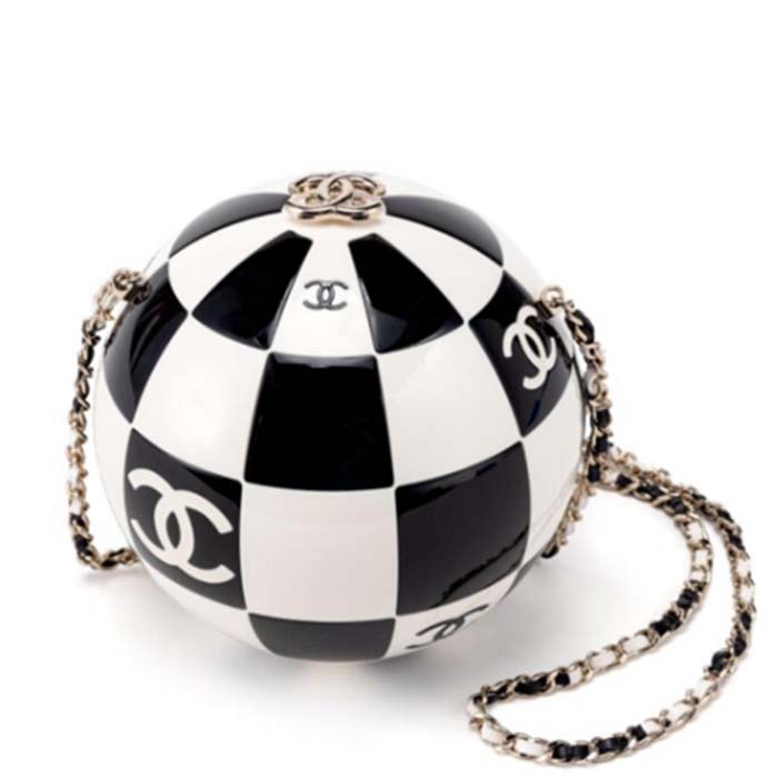 Chanel Unisex CC World Cup Football Bag Gold-Tone Metal Black White (10)