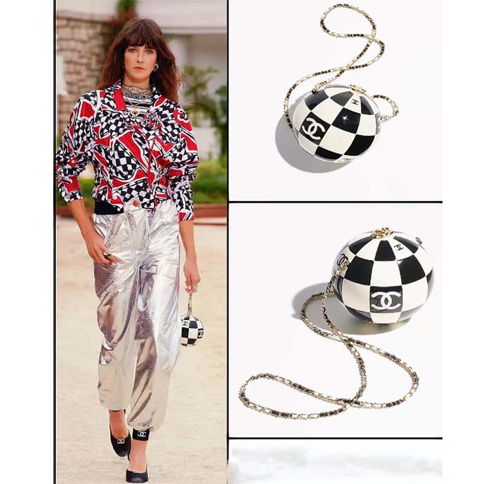 Chanel Unisex CC World Cup Football Bag Gold-Tone Metal Black White (11)