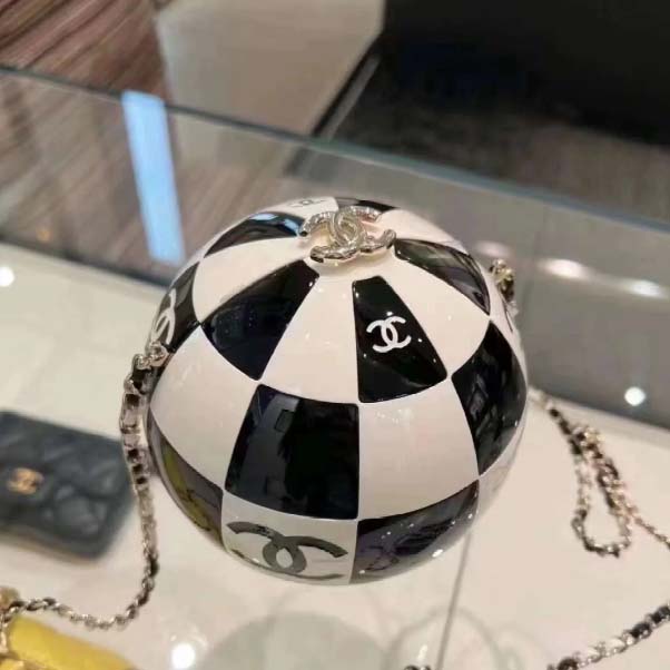 Chanel Unisex CC World Cup Football Bag Gold-Tone Metal Black White (12)